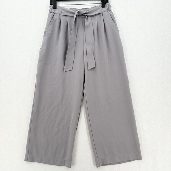 Lululemon Pants Women 10 Noir Wide Leg Ankle High Rise Gray Belted Flowy Coastal - Picture 1 of 12